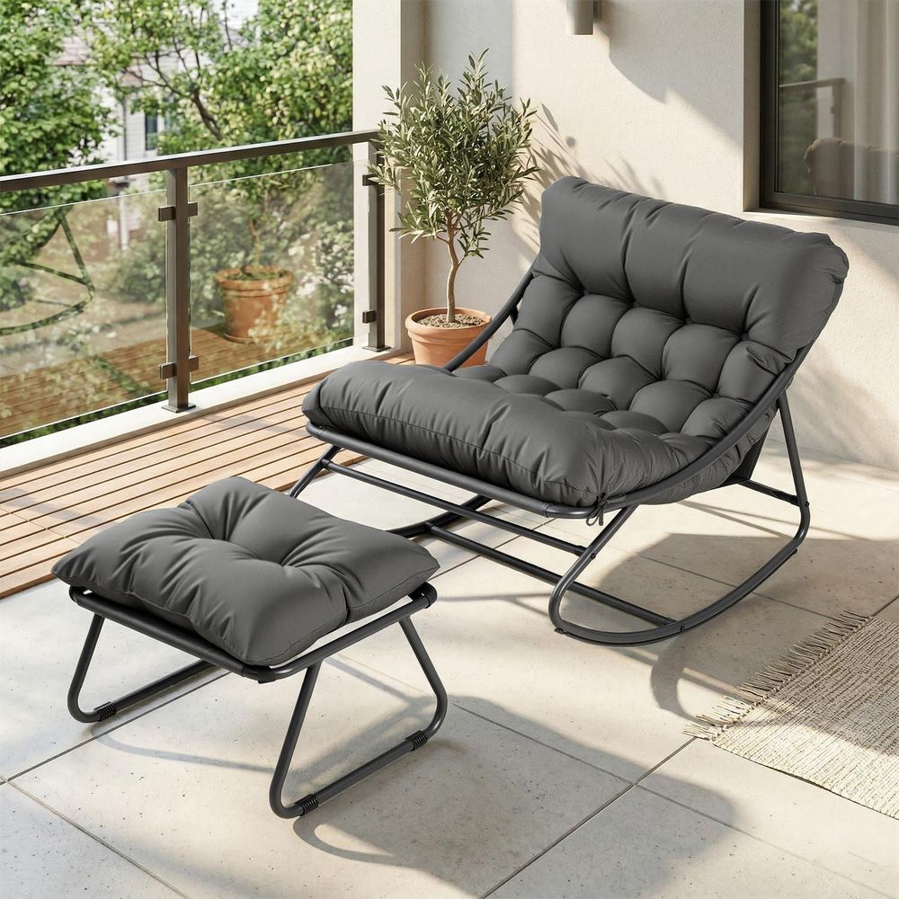 Outdoor Furniture Without Cushions - 特大パパサンロッキングチェア（オットマン付き）、屋外用快適パティオロッカーチェア（厚いクッション付き）、寝室、リビングルーム、屋外用