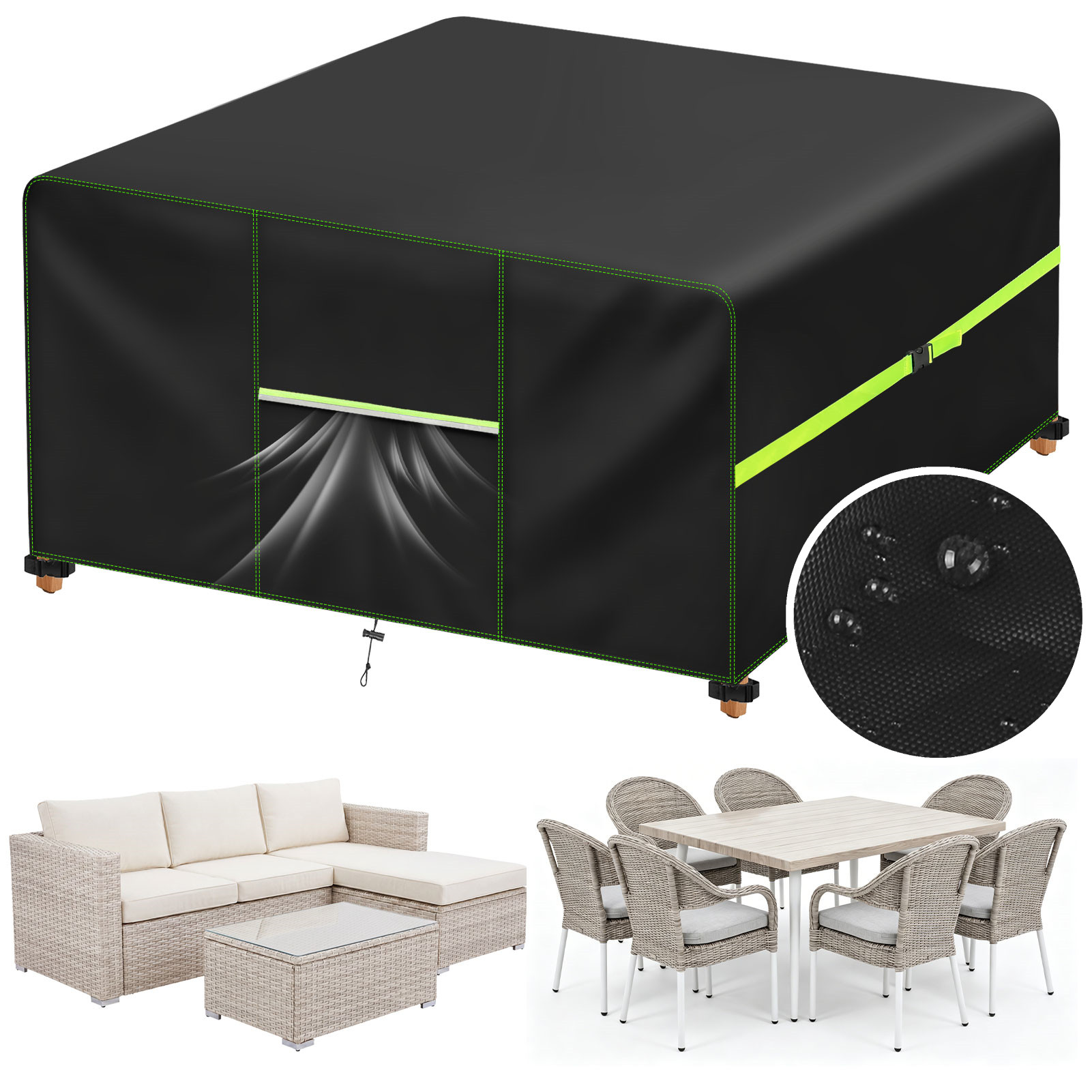 Outdoor Furniture Weatherproof - ガーデン家具カバー エアベント付き 防水パティオ籐ソファテーブルチェアセットカバー 210D オックスフォード防風 125/180/200/242cm