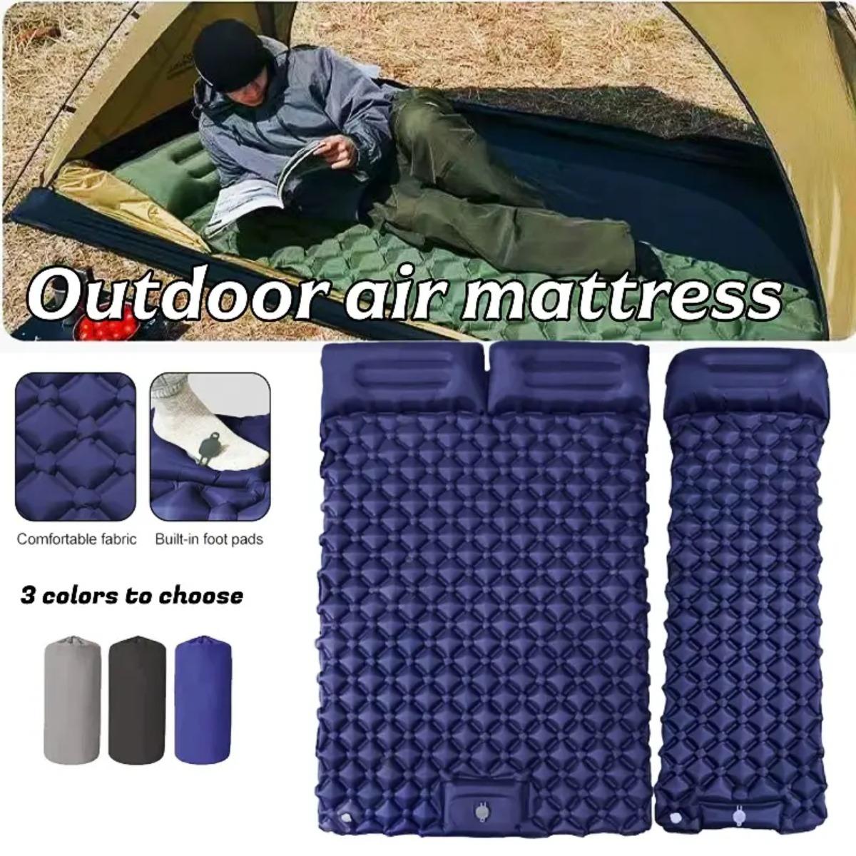 Outdoor Rug Waterproof - シングル＆ダブルインフレータブルエアマットレス、折りたたみ式キャンプ用スリーピングパッド（枕付き）、防湿、防水、軽量アウトドアスリーピングマット、キャンプ、旅行、ハイキングに最適