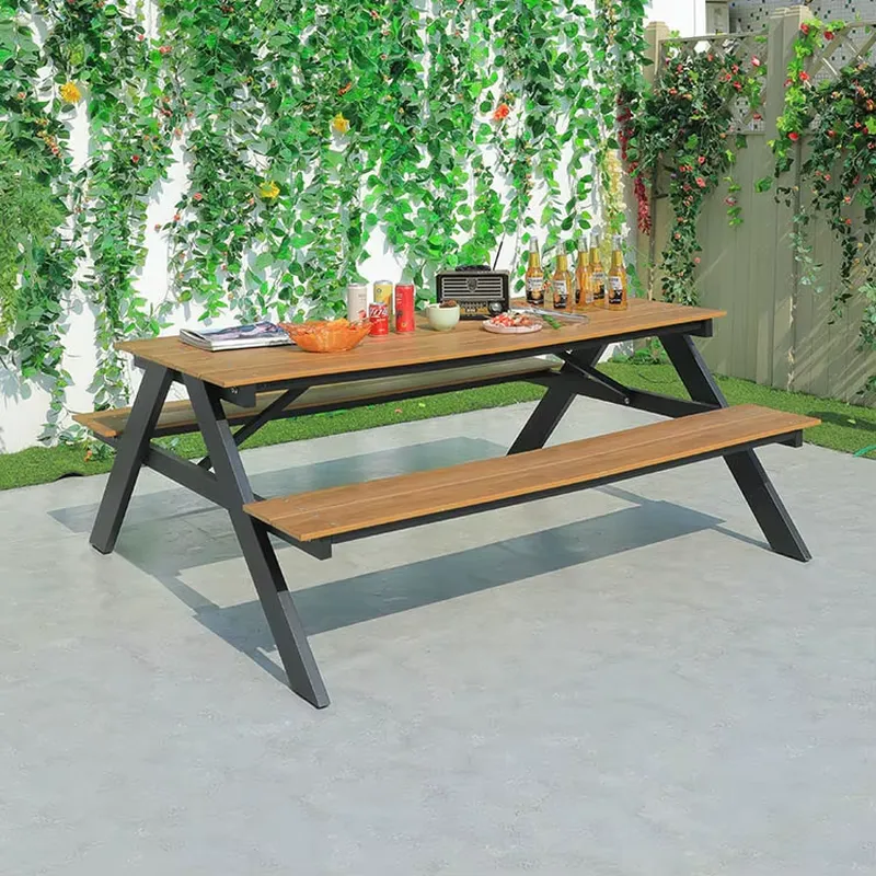 Outdoor Furniture Warehouse - モダンなアルミ製屋外家具、快適なデザインのダイニングベンチ＆ピクニックテーブルセット（ホテルの中庭や倉庫用）