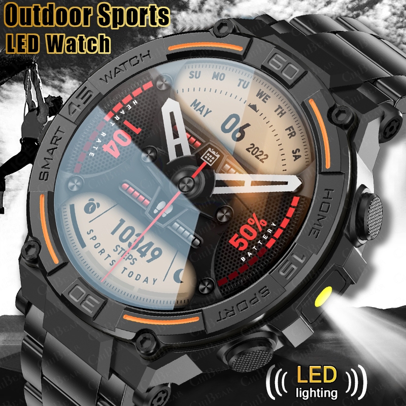 Outdoor Rug Waterproof - アウトドアミリタリーラギッドスマートウォッチ メンズ GPSスポーツフィットネス防水腕時計 Bluetooth通話 LEDライト付きスマートウォッチ