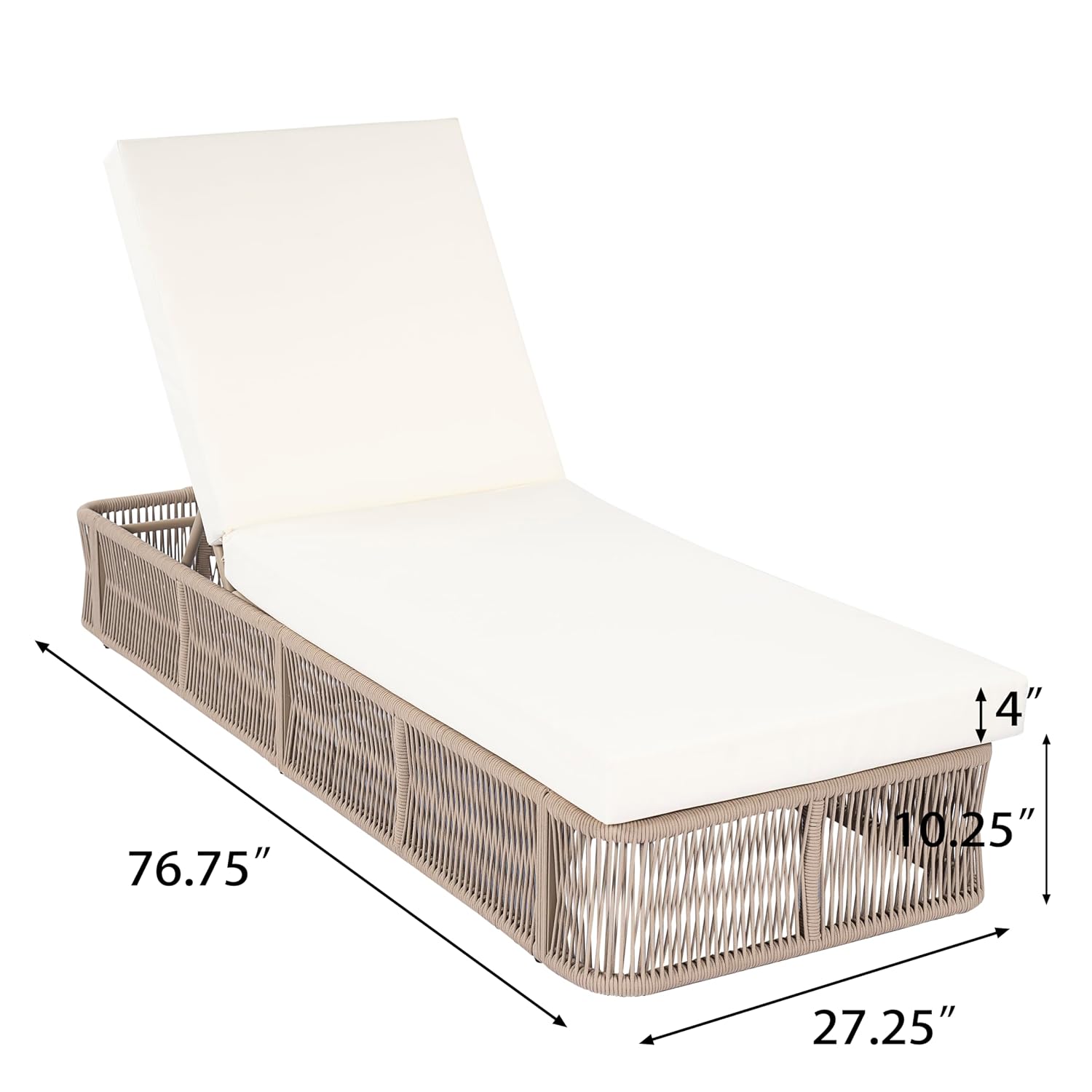 織りロープ製ラウンジチェア、5段階調整可能な背もたれ、金属製 - Outdoor Furniture Without Cushions のレビューと価格