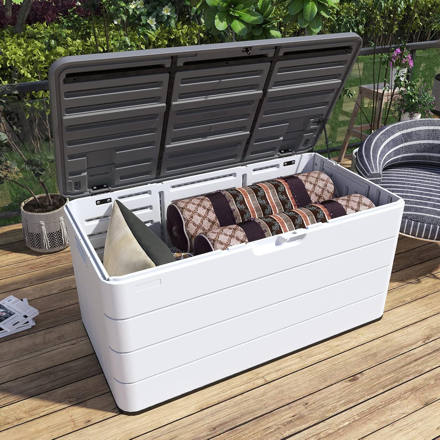 子供のおもちゃ用プラスチック製屋外パティオ家具、倉庫収納ボッ - Outdoor Furniture Warehouse のレビューと価格
