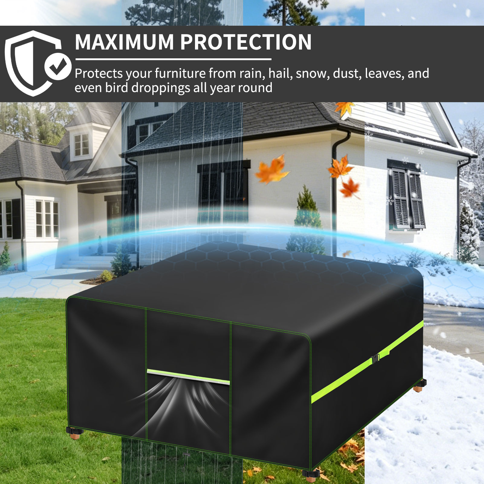 ガーデン家具カバー エアベント付き 防水パティオ籐ソファテー - Outdoor Furniture Weatherproof のレビューと価格