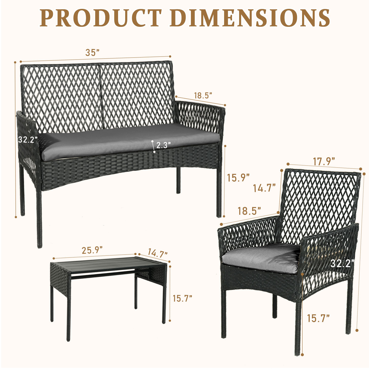 屋外パティオ家具セット 4点セット、クッション付き籐製中空デ - Outdoor Furniture Without Cushions のレビューと価格