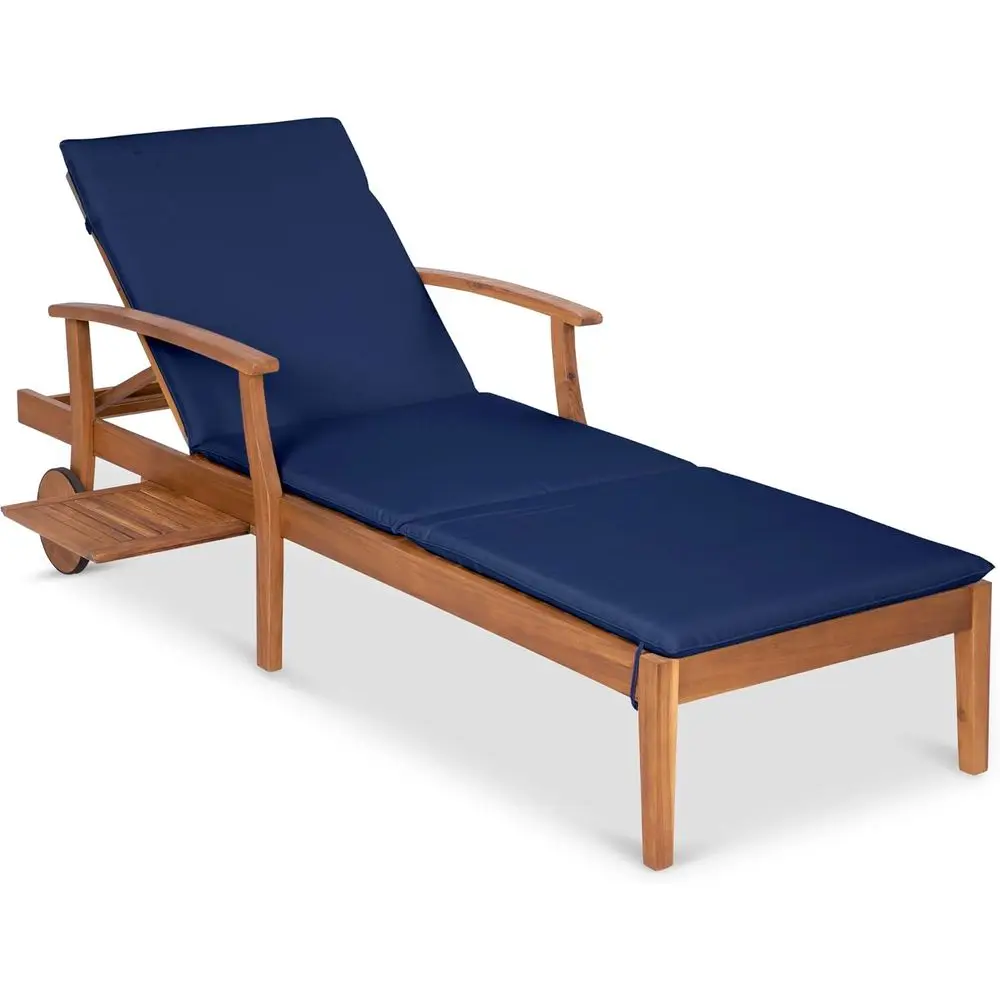 ネイビーブルーのアカシア材製シェーズロングチェア、スライド式 - Outdoor Furniture Without Cushions のレビューと価格